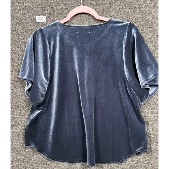 Madewell Velvet Butterfly Top Womens Size M Deep Navy Short Sleeve Shirt - Picture 2 of 7